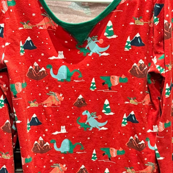 Christmas Dinosaur SET Pajamas 100% cotton - Red Green Large - Picture 7 of 8